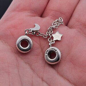 925 Sterling Silver Pandora Moon and Star Safety Chain Charm Bead